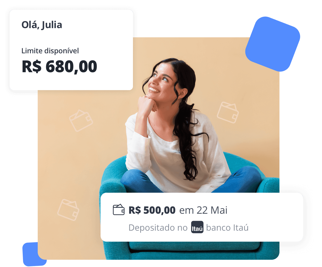 Mulher olhando para interface do aplicativo